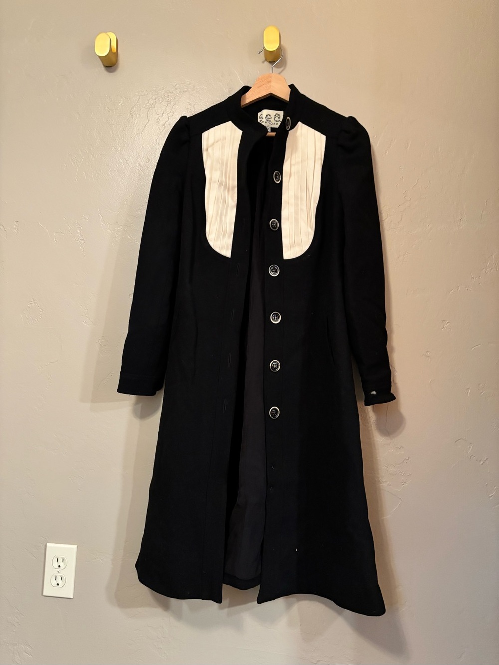 Sea New York Black Coat with Cream Pleated Front Yoke